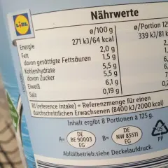 Nährwertangaben für griechischer Joghurt: 6,1g Eiweiß pro 100g. Ideal für Sportler.