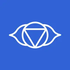 Símbolo blanco del ajna chakra, el tercer ojo, sobre fondo azul.
