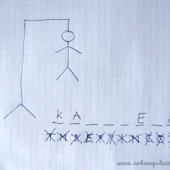 Wisielec z literami K, A, E, A. Gra w odgadywanie słów, kategorie do wisielca.