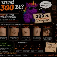 Fajny tatuaż za 300 zł w HE3 Tatuażyk! Mały tatuaż, wielka radość, świetny tatuaż, który jest widoczny i fajny.