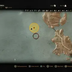 Mapa świata Wiedźmin 3. Wskazuje Wyspy Skellige, a konkretnie Czarną Perłę.