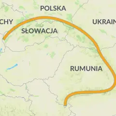 Mapa Europy Środkowej z zaznaczonym łukiem Karpat, biegnącym przez Czechy, Słowację, Polskę, Ukrainę i Rumunię.