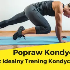 Kobieta wykonuje ćwiczenie "mountain climber" na macie. To świetny przykład treningu interwałowego, który poprawia kondycję.