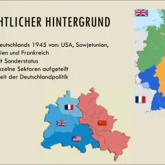 Deutschland nach 1945: Aufteilung in Sektoren, Berlin mit Sonderstatus. Dies spiegelt die bipolare Welt und die Teilung Deutschlands wider.