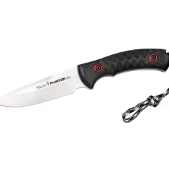 Cuchillo Muela Phantom con mango negro texturizado y cordón de sujeción.