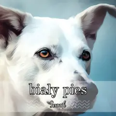 Portret białego psa o przenikliwych oczach, jak ze snu. Sny o psach często symbolizują wierność i ochronę.