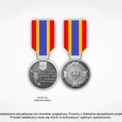 Brązowy medal za zasługi dla pożarnictwa powiatu jasielskiego, z godłem i postacią strażaka.