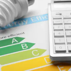 Żarówka energooszczędna, kalkulator i etykieta efektywności energetycznej z klasą A. Obliczanie oszczędności energii.