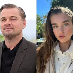 Leonardo DiCaprio, znany z filmów i swojego wzrostu, obok młodej kobiety z niebieskimi oczami.