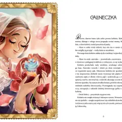 Ilustracja z "Hans Christian Andersen opowiadania": kobieta trzyma w dłoniach pąk róży, z którego wyłania się Calineczka.