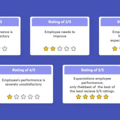 Visual representation of an employee rating system, showing 5 levels from 1/5 (severely unsatisfactory) to 5/5 (best of the best).