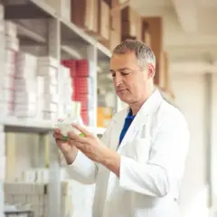 Farmaceuta w białym fartuchu analizuje lek. Zastanawiasz się, ile zarabia technik farmacji?