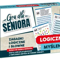 Gra logiczna dla dorosłych po polsku "Gra dla Seniora". Zawiera zagadki logiczne i słowne, ćwiczące umysł w formie zabawy.