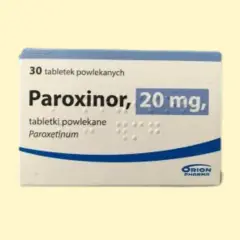 Opakowanie leku Paroxinor 20 mg, zawierające 30 tabletek powlekanych z paroksetyną.