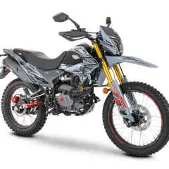 Szary motocykl enduro 250cc, idealny na pierwsze prawo jazdy kat B. Gotowy na przygodę!