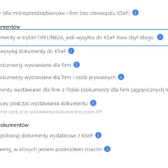 Ustawienia wysyłki dokumentów: włączono tryb OFFLINE24, gdy wysyłka do KSeF trwa zbyt długo. Unikaj awarii KSeF.