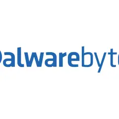 Niebieskie logo Malwarebytes z charakterystycznym symbolem.