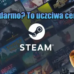 Jak mieć darmowe gry na Steam? Tytuły gier na tle, logo Steam i małpa nosacz.