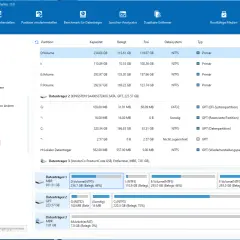MiniTool Partition Wizard zeigt die Partitionen an. Ein "scandisk cmd" könnte hier helfen, die Integrität der Dateisysteme zu prüfen.