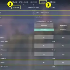 Ustawienia Valorant: rozdzielczość, tryb wyświetlania, monitor, format obrazu, limity FPS na baterii, w menu i w tle.