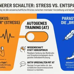 Autogenes Training hilft, Stress im Studium zu bewältigen. Links der gestresste Sympathikus, rechts der entspannte Parasympathikus.