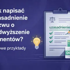 Jak napisać uzasadnienie pozwu o podwyższenie alimentów? Grafika pokazuje dokumenty prawne, ołówek i żarówkę.