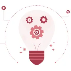 Żarówka z trybikami symbolizuje inteligencję emocjonalną w praktyce, gdzie różne elementy współpracują, tworząc innowacyjne pomysły.