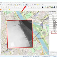 Widok rzeźby terenu z geoportal.gov.pl w QGIS. Dane NMT pokazują ukształtowanie terenu Warszawy.