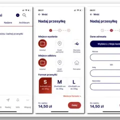 Aplikacja Pocztex: wybierz miejsce wysłania, odbioru i format paczki, by nadać przesyłkę.