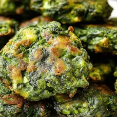 Buñuelos de espinacas dorados y crujientes, apilados en un plato. Un bocado delicioso y saludable.
