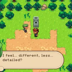 Pixelartowa gra przygodowa, gdzie postać mówi "I feel... different, less... detailed?". Idealna dla fanów top gry na androida.