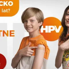 Dzieci po szczepieniu przeciw HPV, z plastrem na ramieniu. Kampania informuje o bezpłatnym szczepieniu, chroniącym przed rakiem.