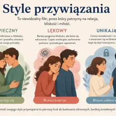 Lękowy styl przywiązania objawy: pragnienie bliskości, ale strach przed odrzuceniem i potrzeba zapewnień. Ilustracja pokazuje parę zmartwionych ludzi.