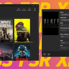 DLSS Swapper zeigt Spiele wie Cyberpunk 2077 und S.T.A.L.K.E.R. 2. Die rechte Seite listet DLSS-Versionen und andere Upscaling-Technologien auf.