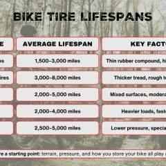 Mountain bike tires last 3,000-8,000 miles, depending on tread, terrain, and impact.