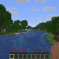 Piękny krajobraz w Minecraft, idealny na nowe przygody. Woda, drzewa i chmury tworzą wspaniałe seedy do Minecrafta.