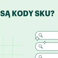 Czym są kody SKU? Grafika przedstawia pytanie o kody SKU, z ikonami wyszukiwania i błyszczącymi elementami.