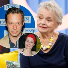Anna Seniuk z synem Grzegorzem i jego żoną. Wizerunki bliskich w kolażu.