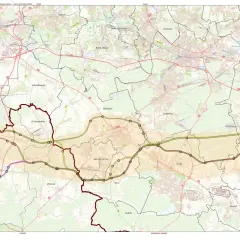 Mapa drogowa z zaznaczoną autostradą A4, pokazująca przebieg od Gliwic przez Zabrze, Katowice, Tychy aż po okolice Krakowa.