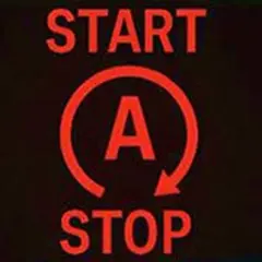 Czerwony symbol "Start-Stop" z literą "A" w okręgu i strzałką.