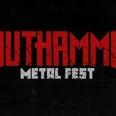 Logo "SOULHAMMER METAL FEST" con font graffiato rosso e bianco su sfondo nero.