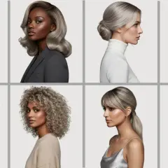 Ocho mujeres con diferentes peinados y tonos de piel, todas luciendo un elegante rubio cenizo.