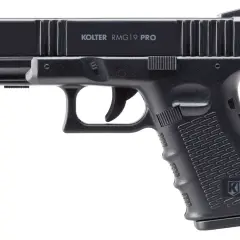 Czarny pistolet Kolter RMG-19 PRO z wygrawerowaną nazwą modelu.