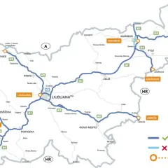 Mapa Słowenii z zaznaczonymi autostradami i punktami obsługi. Winiety Słowenia - sprawdź, gdzie kupić.