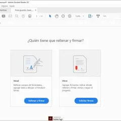 Interfaz de Adobe Acrobat Reader DC para rellenar y firmar documentos. Opción de "adobe firma digital gratis" para usted o para solicitar a otros.
