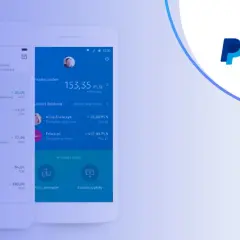 Aplikacja PayPal pokazuje, jak doładować konto. Widzisz saldo, historię transakcji i opcje wysyłania/żądania pieniędzy.