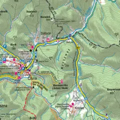 Mapa turystyczna z zaznaczonymi szlakami, miejscowościami (Cisna, Majdan, Horb) i atrakcjami. Gdzie są Bieszczady? Właśnie tutaj, na tej malowniczej mapie!