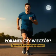 Mężczyzna biegnie po drodze, z podziałem na dzień i noc z księżycem.