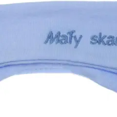 Niebieska opaska na uszy dla chłopca z haftowanym misiem i napisem "Mały skarb".
