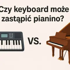 Keyboard i pianino stoją obok siebie, z napisem "VS." pośrodku.